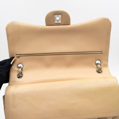 Classic Double Flap Jumbo Beige Lambskin Leather Silver
