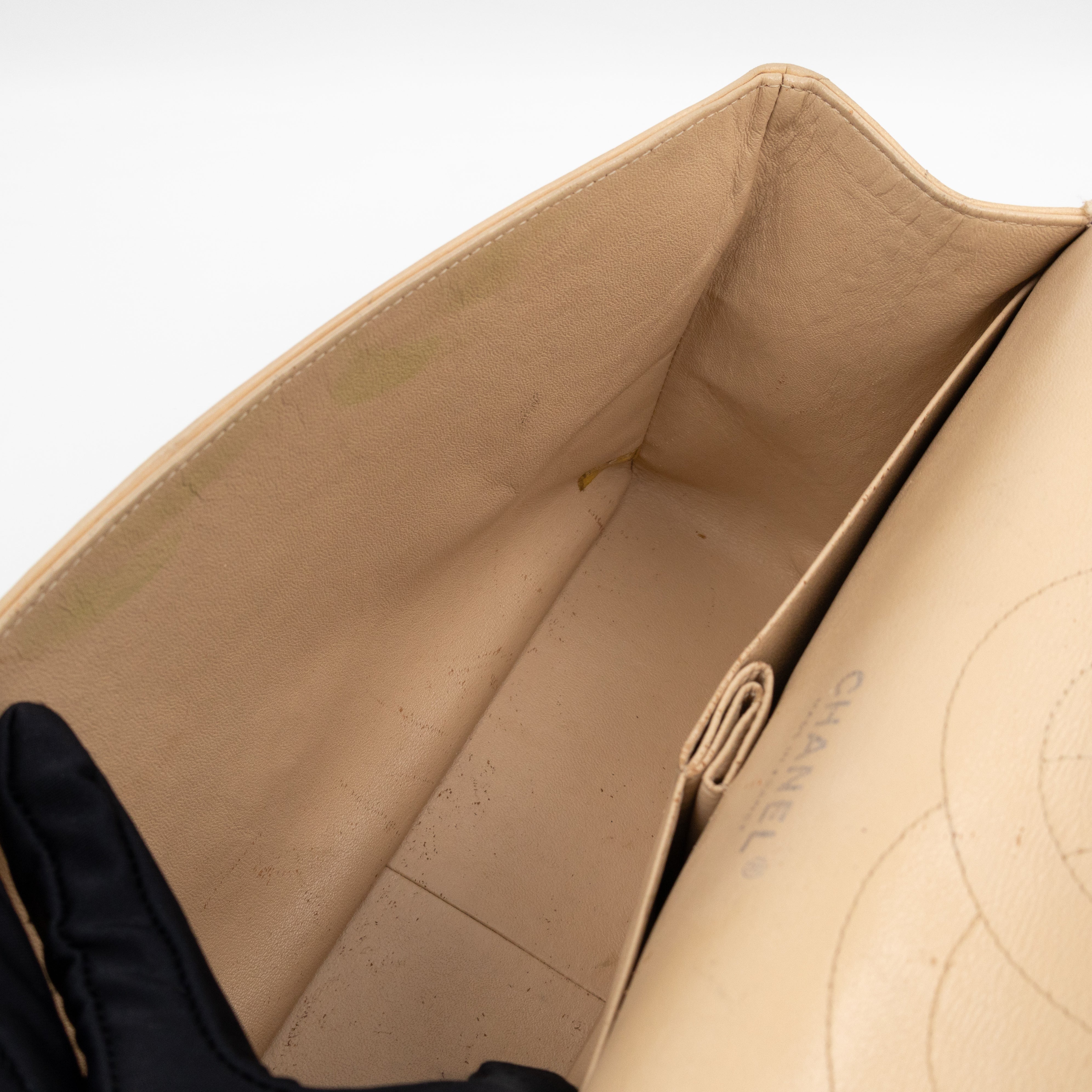 Classic Double Flap Jumbo Beige Lambskin Leather Silver