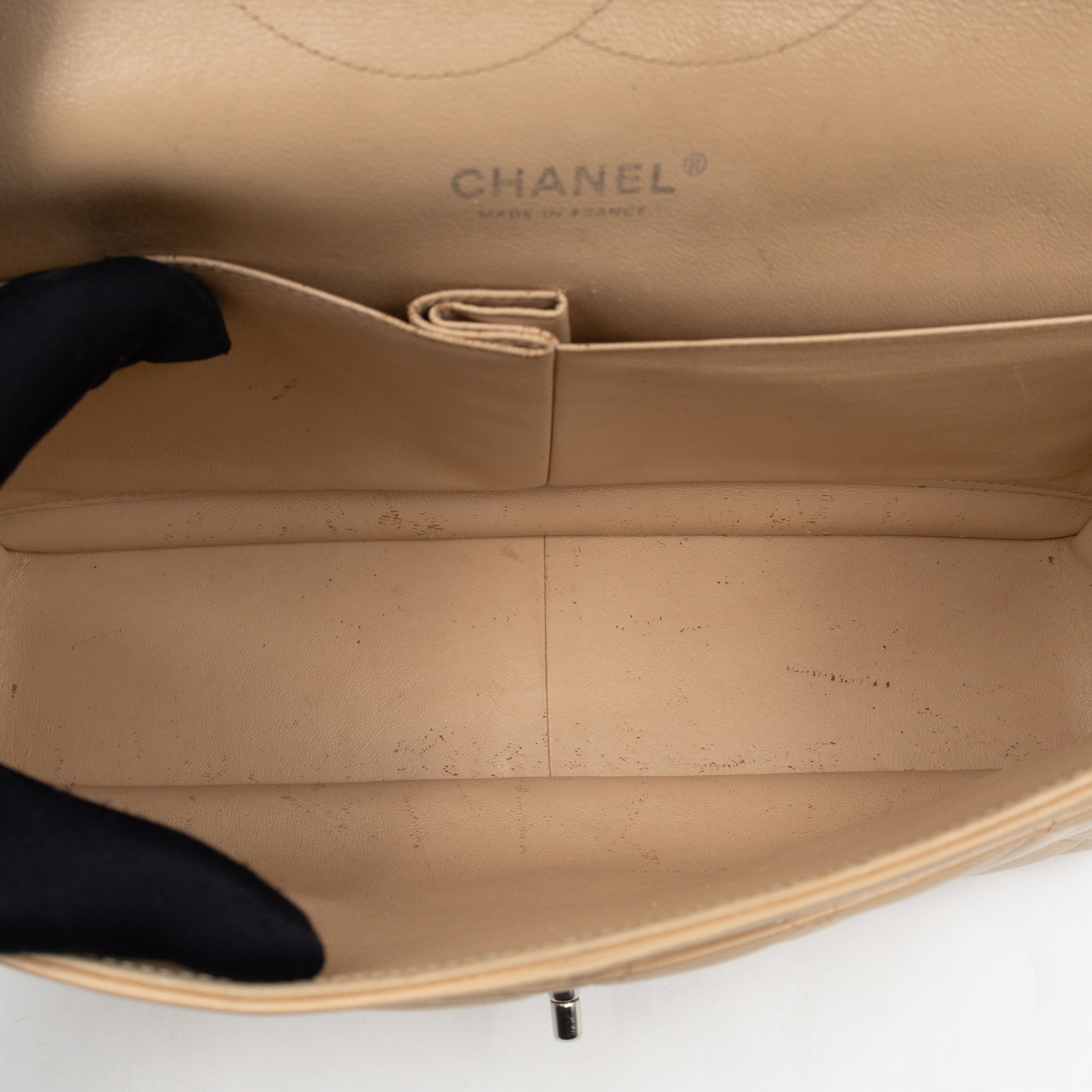 Classic Double Flap Jumbo Beige Lambskin Leather Silver