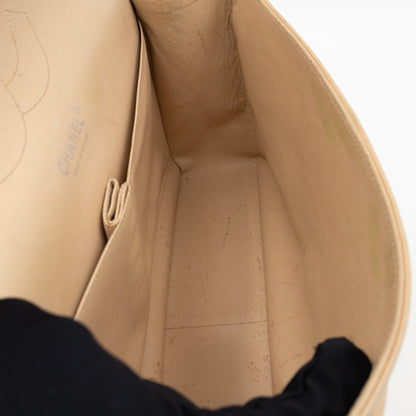 Classic Double Flap Jumbo Beige Lambskin Leather Silver