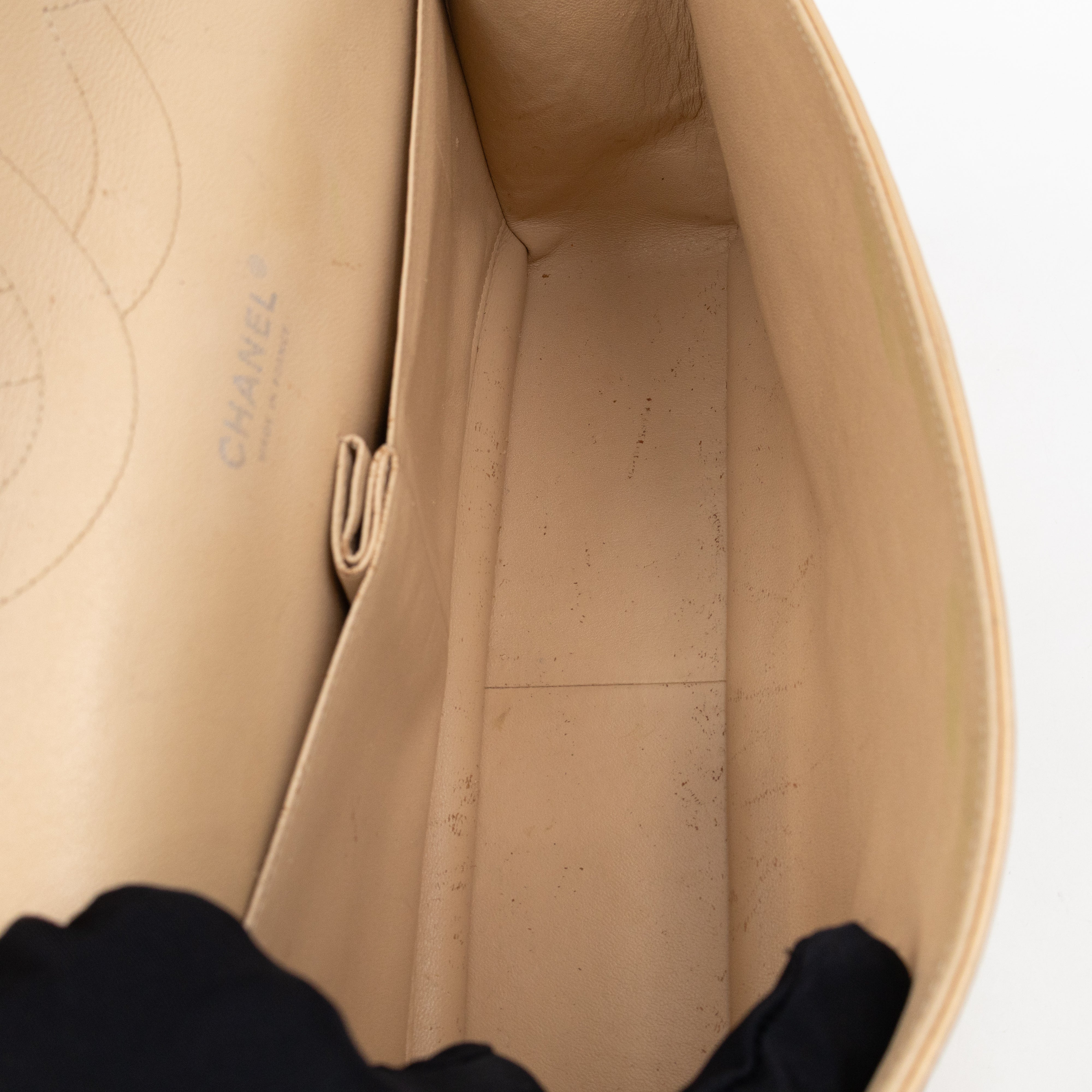 Classic Double Flap Jumbo Beige Lambskin Leather Silver