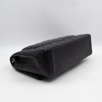 Classic Double Flap Maxi Black Lambskin Leather Silver