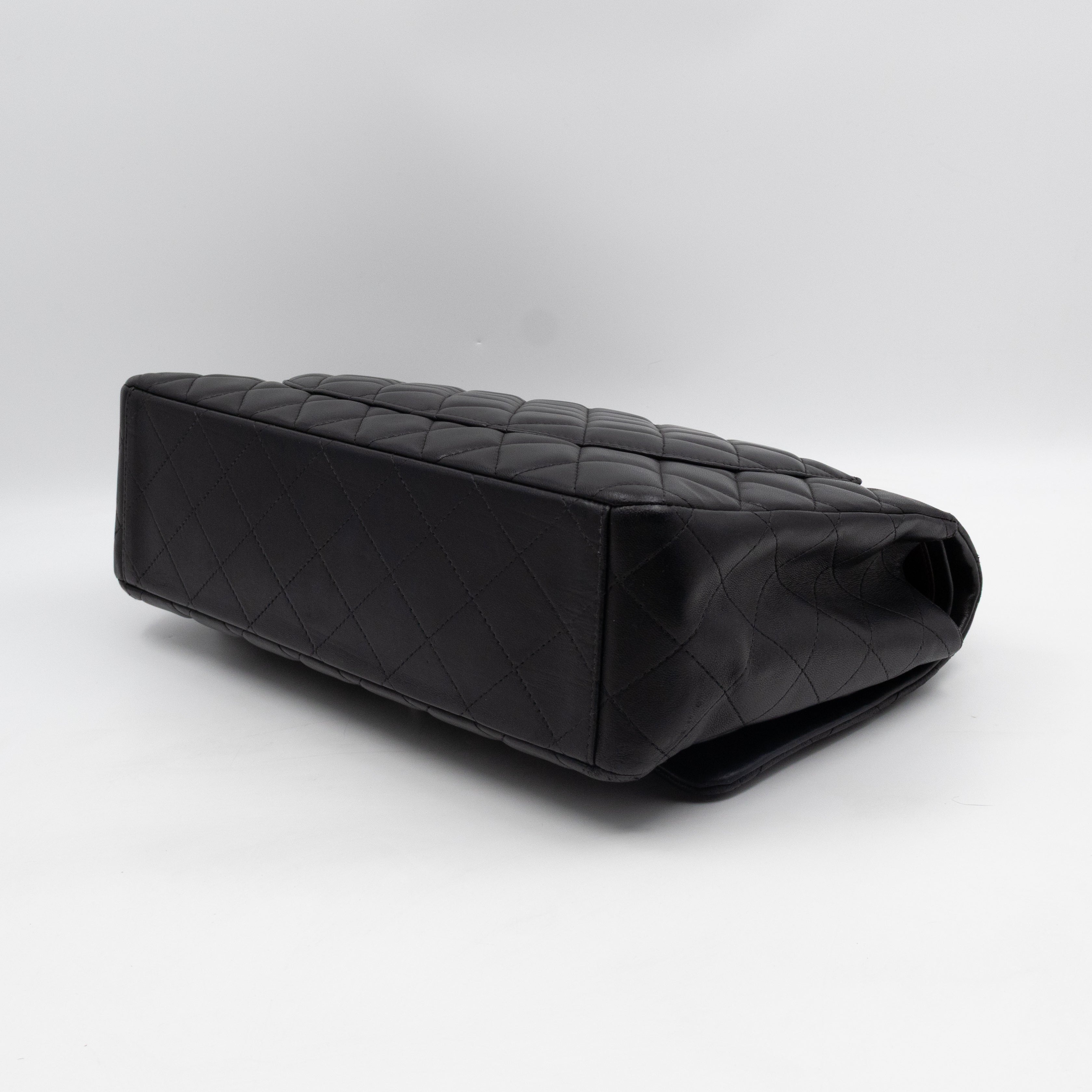 Classic Double Flap Maxi Black Lambskin Leather Silver