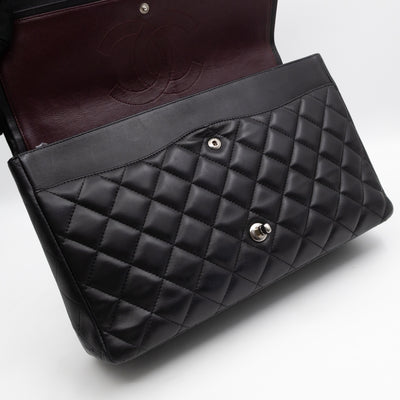 Classic Double Flap Maxi Black Lambskin Leather Silver