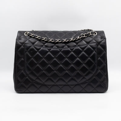 Classic Double Flap Maxi Black Lambskin Leather Silver