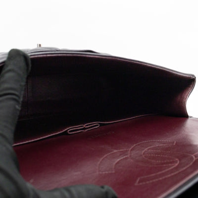 Classic Double Flap Maxi Black Lambskin Leather Silver