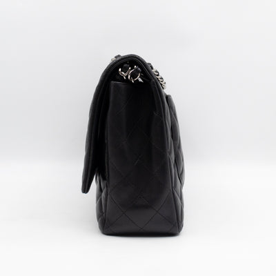 Classic Double Flap Maxi Black Lambskin Leather Silver