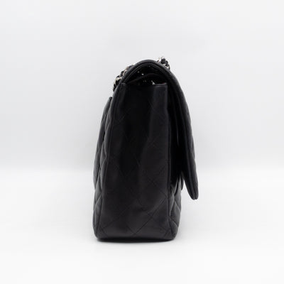 Classic Double Flap Maxi Black Lambskin Leather Silver