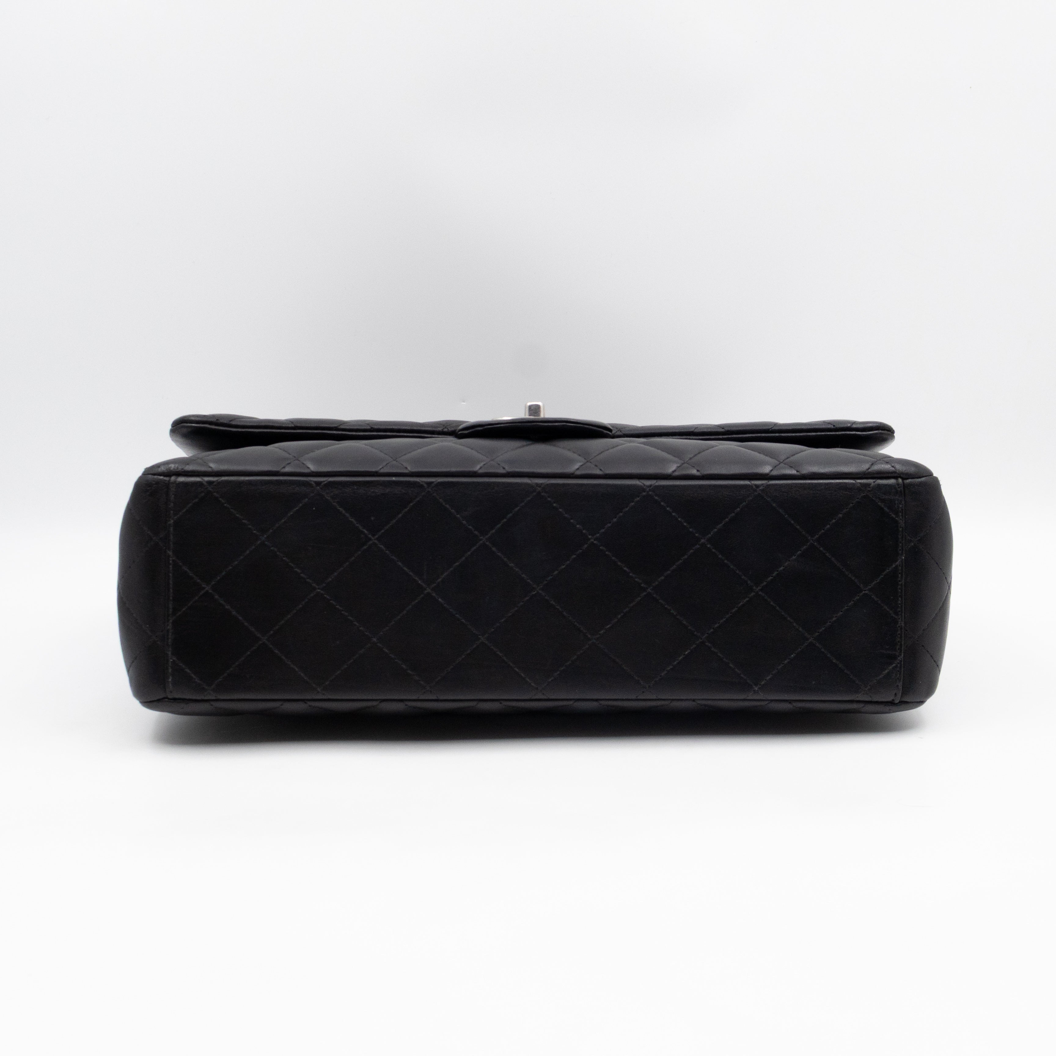 Classic Double Flap Maxi Black Lambskin Leather Silver