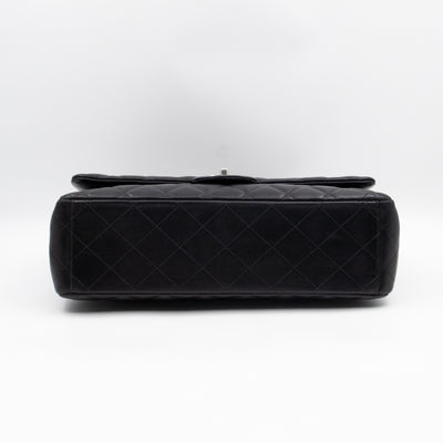 Classic Double Flap Maxi Black Lambskin Leather Silver