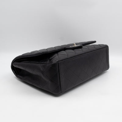 Classic Double Flap Maxi Black Lambskin Leather Silver