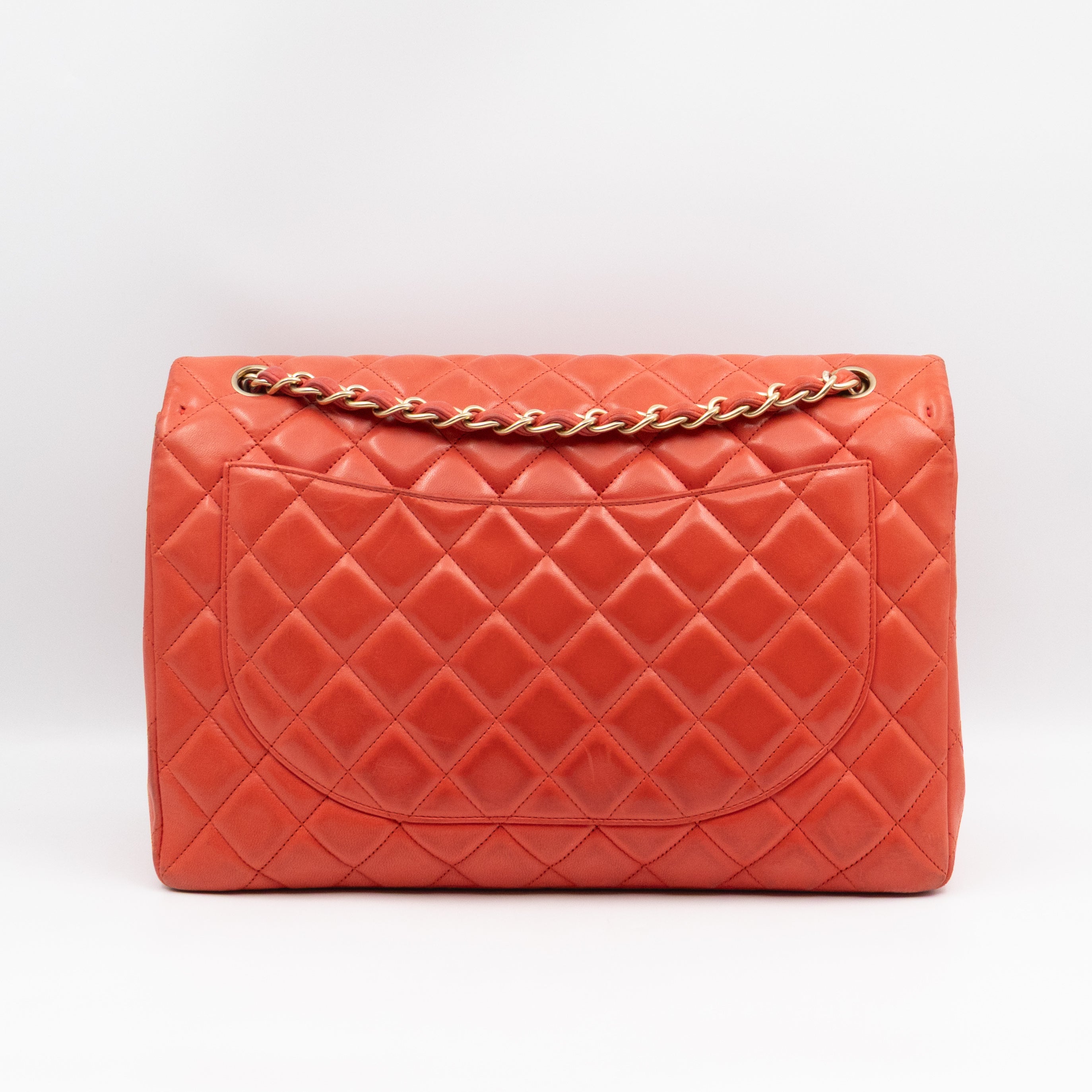 Classic Single Flap Maxi Orange Lambskin Leather