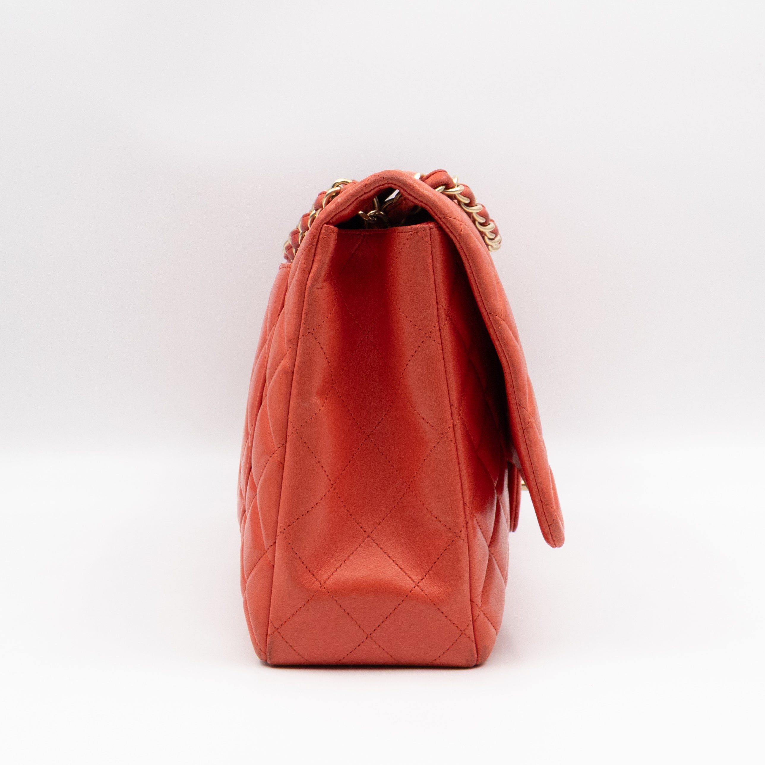 Classic Single Flap Maxi Orange Lambskin Leather