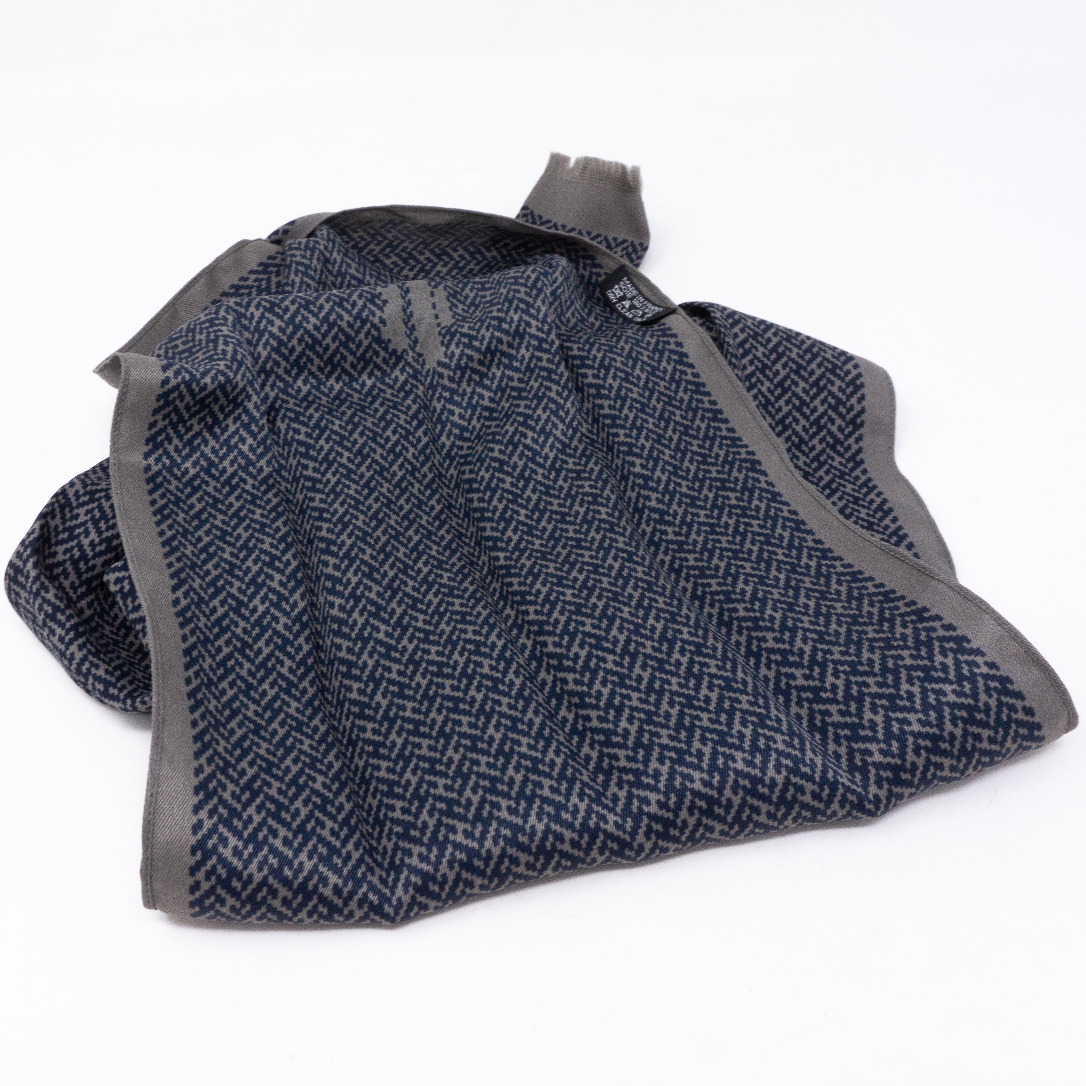Long Silk Scarf Gray Dark Blue