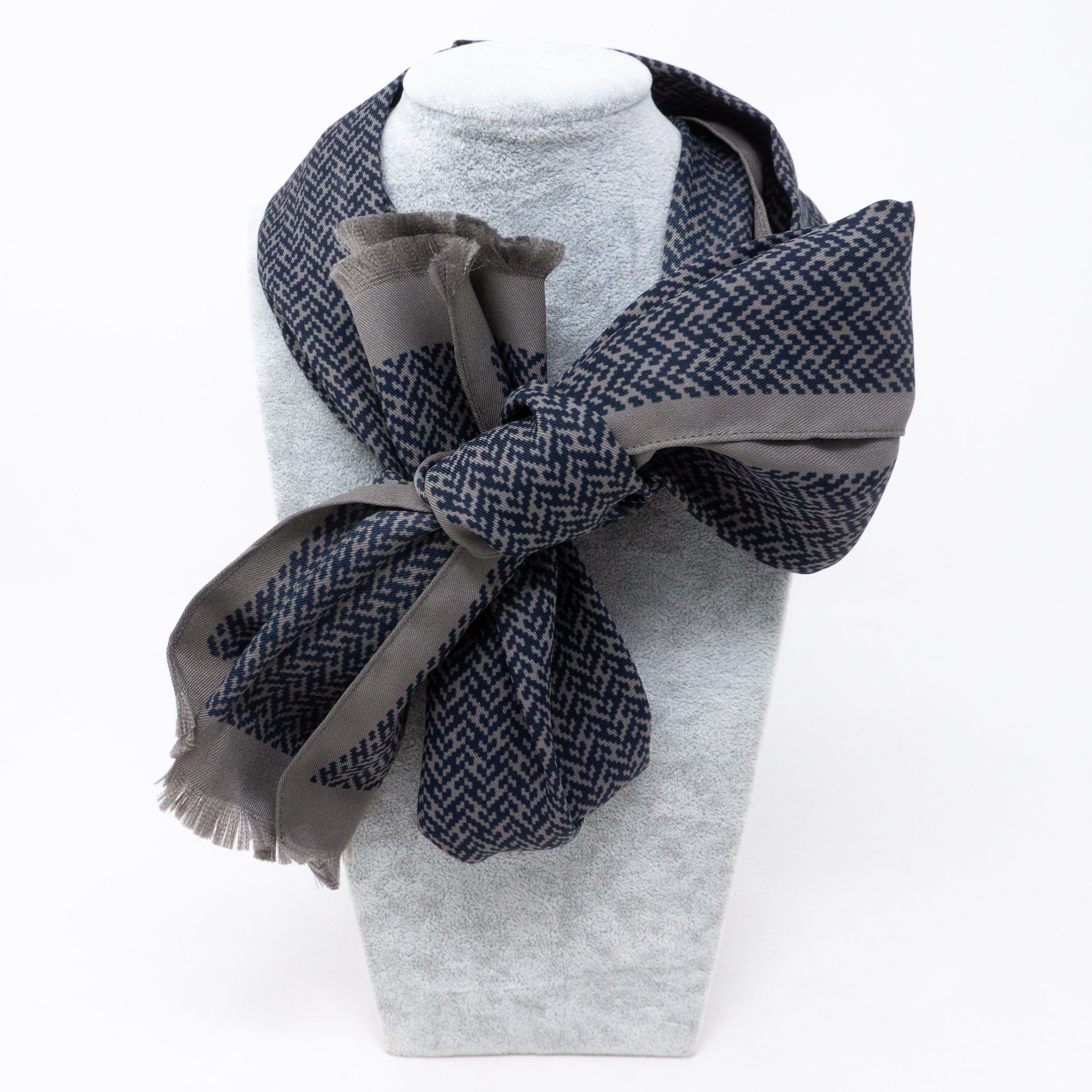 Long Silk Scarf Gray Dark Blue