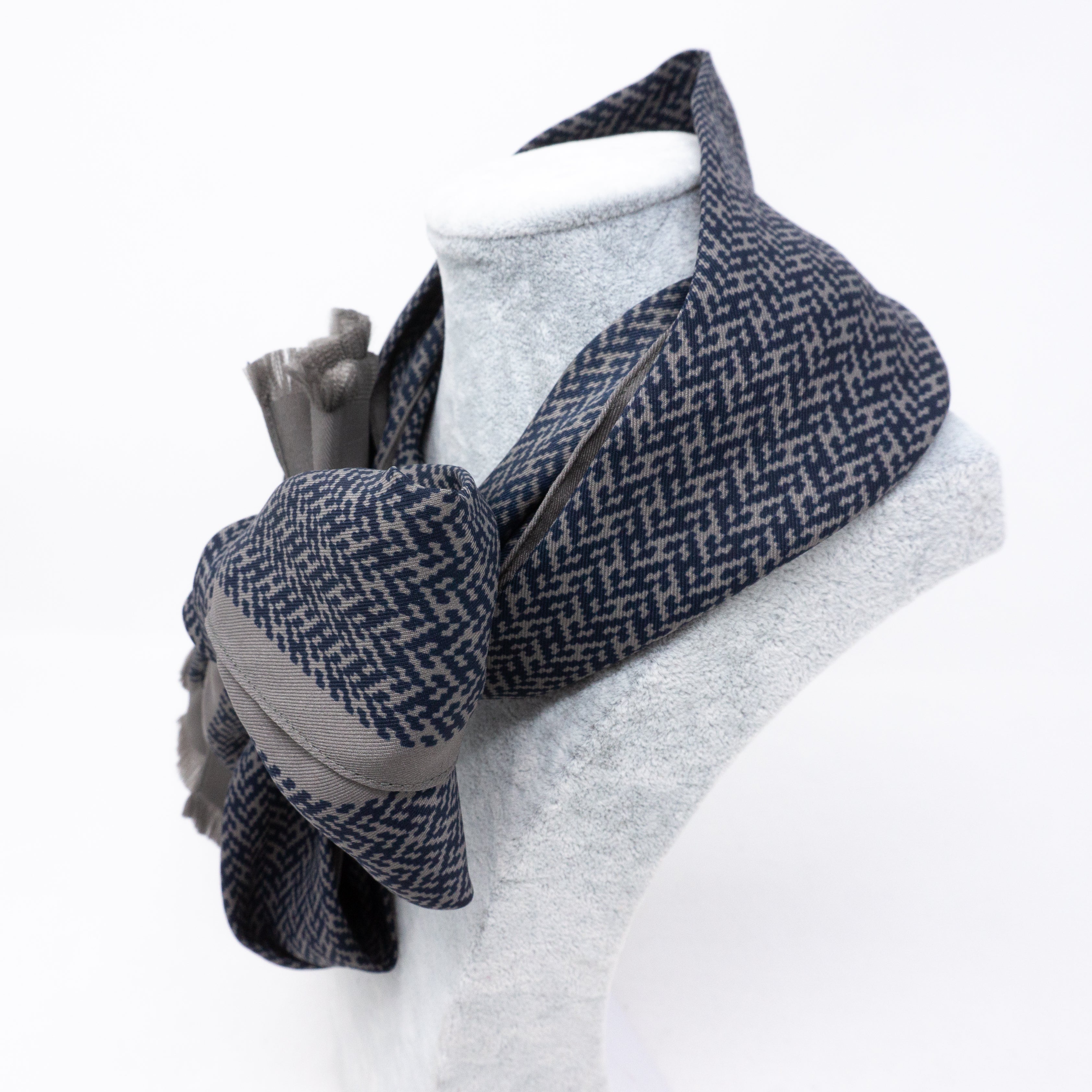 Long Silk Scarf Gray Dark Blue