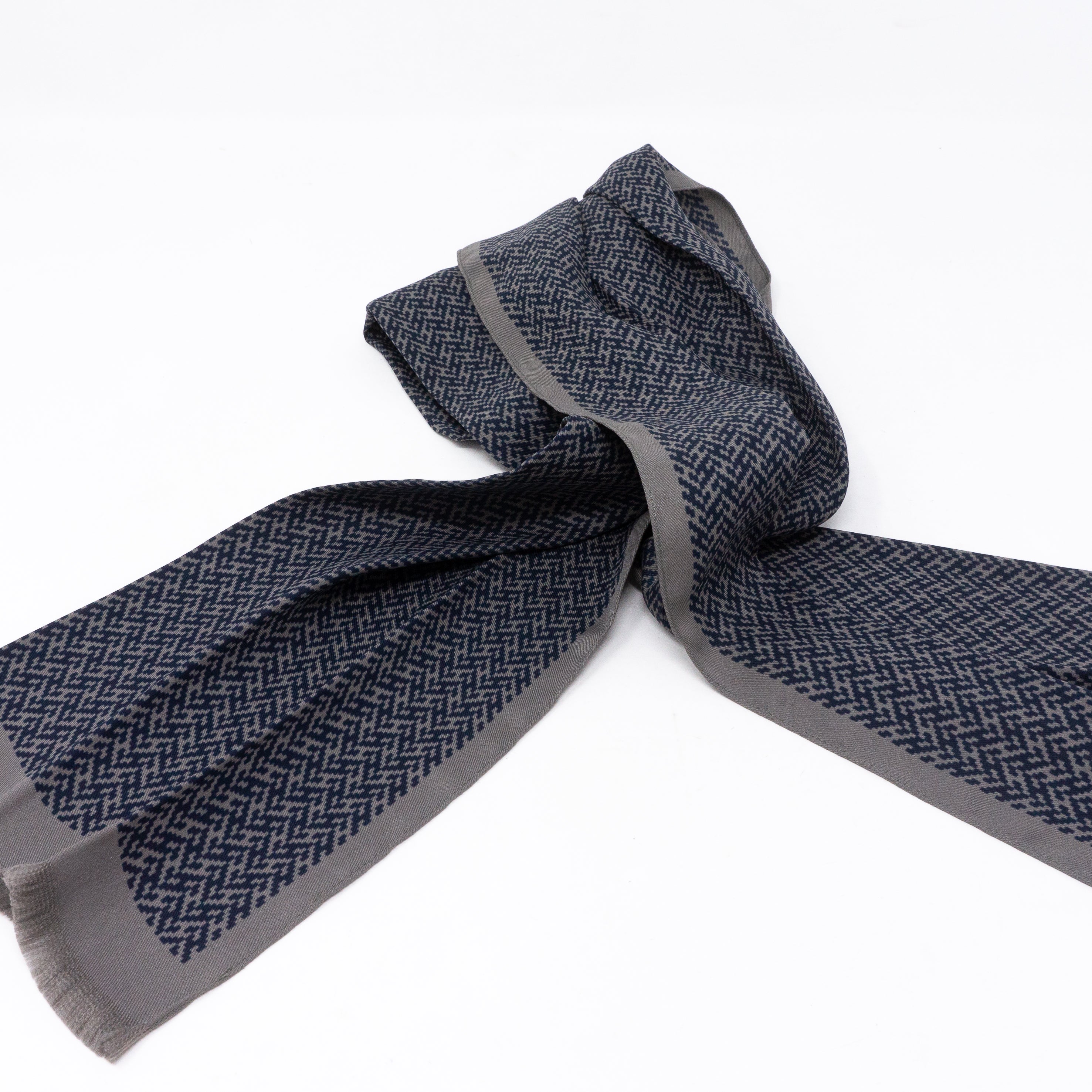 Long Silk Scarf Gray Dark Blue