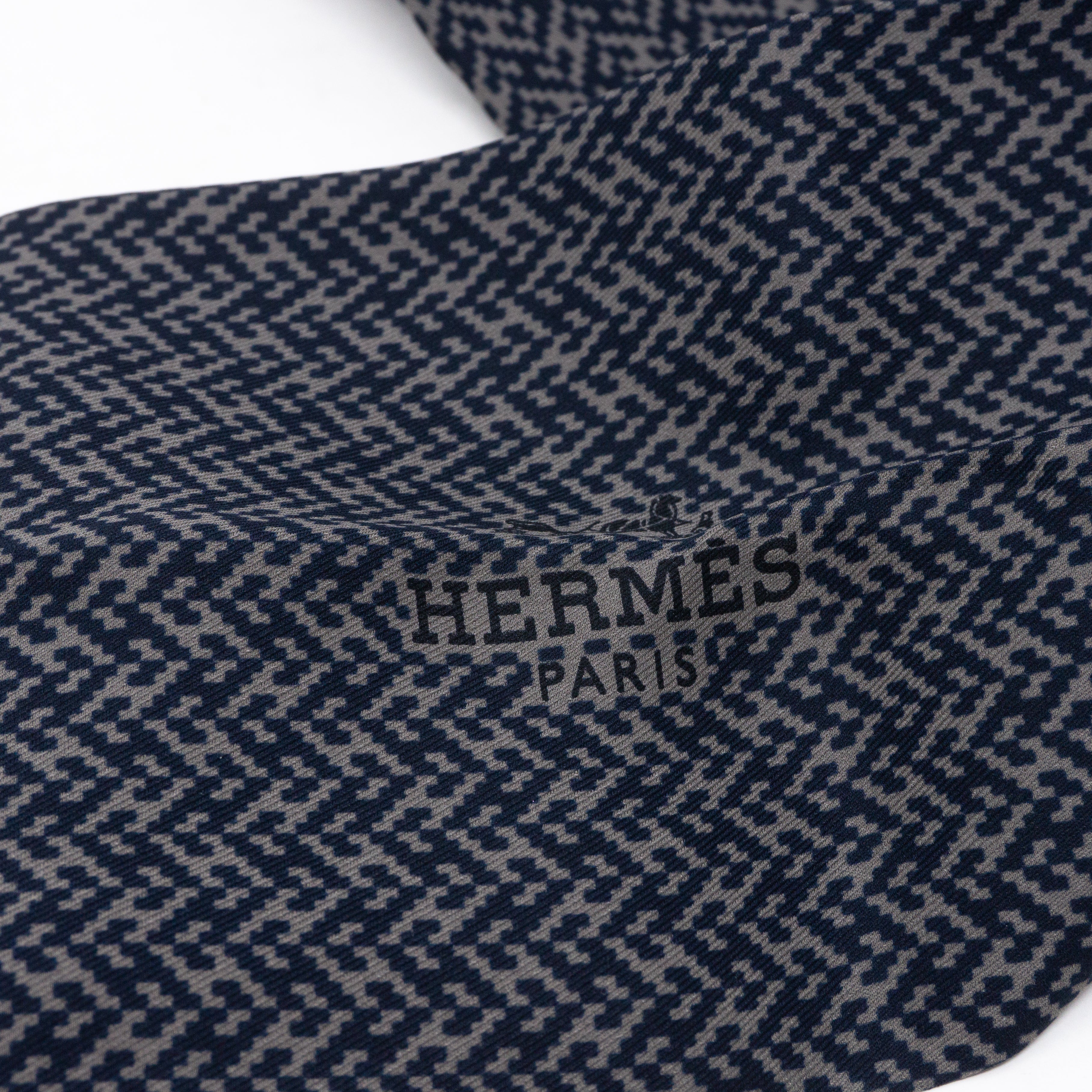 Long Silk Scarf Gray Dark Blue