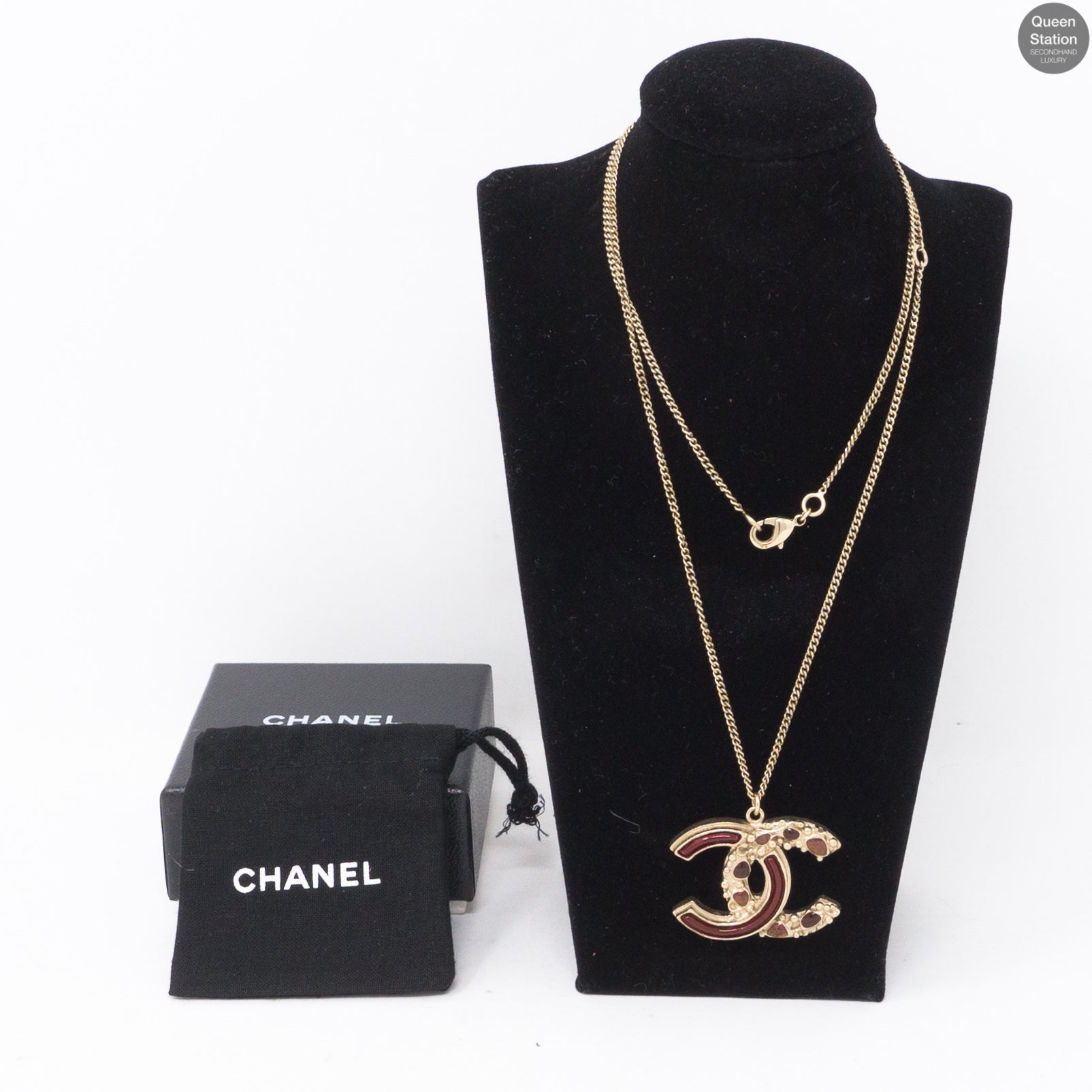 Large CC Necklace Red Gold