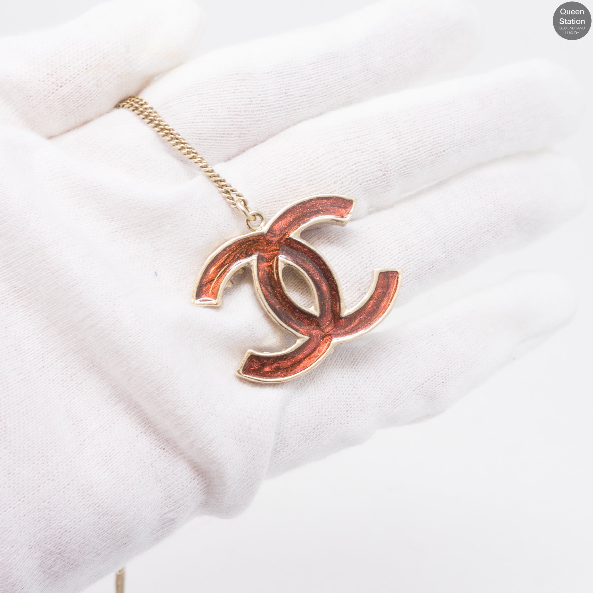 Large CC Necklace Red Gold