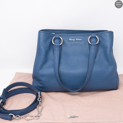 Vitello Daino Blue Leather Tote