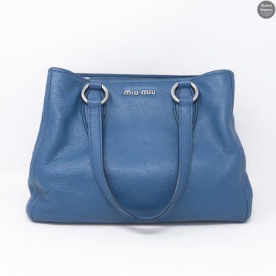 Vitello Daino Blue Leather Tote