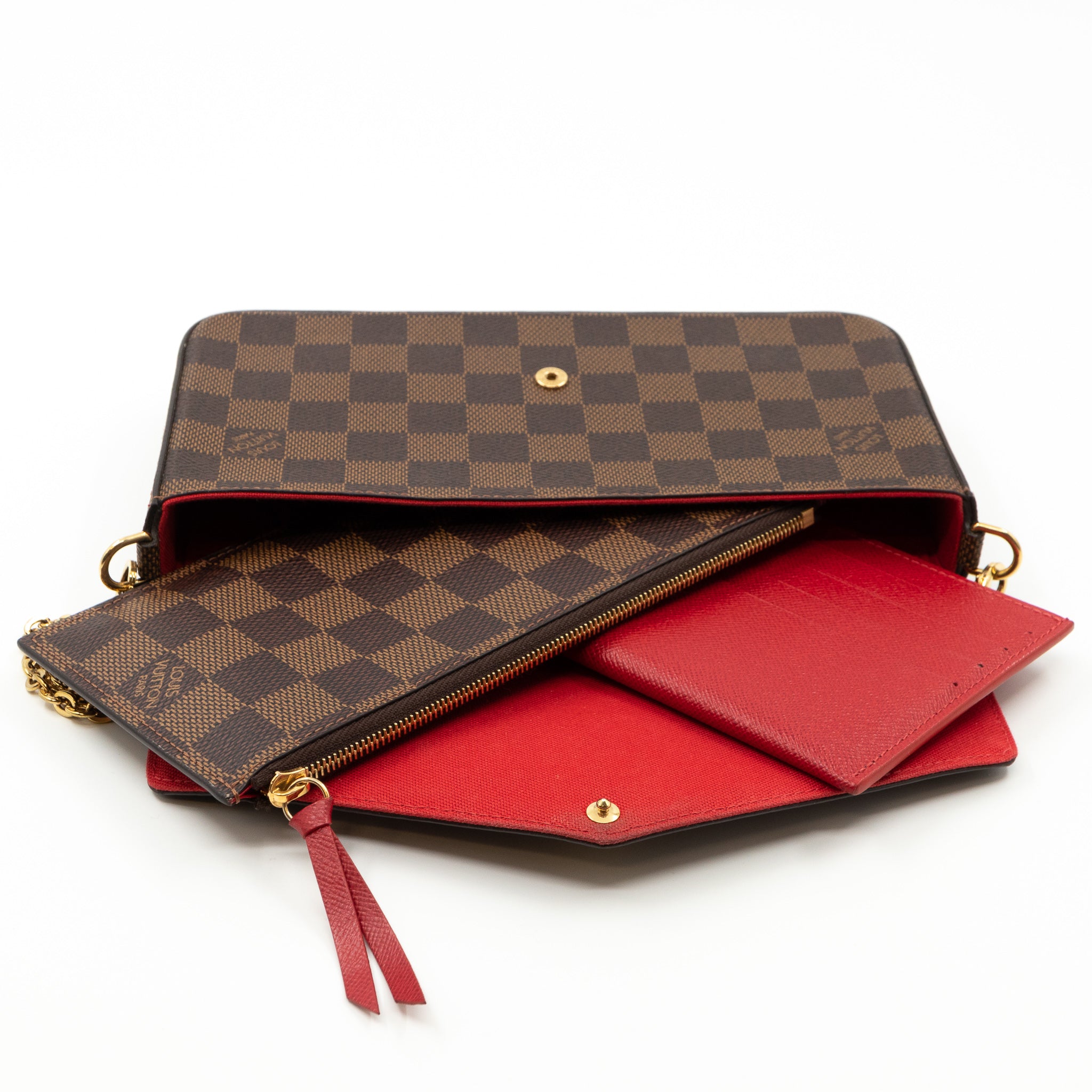 Louis vuitton pochette felicie damier ebene red outlet lining