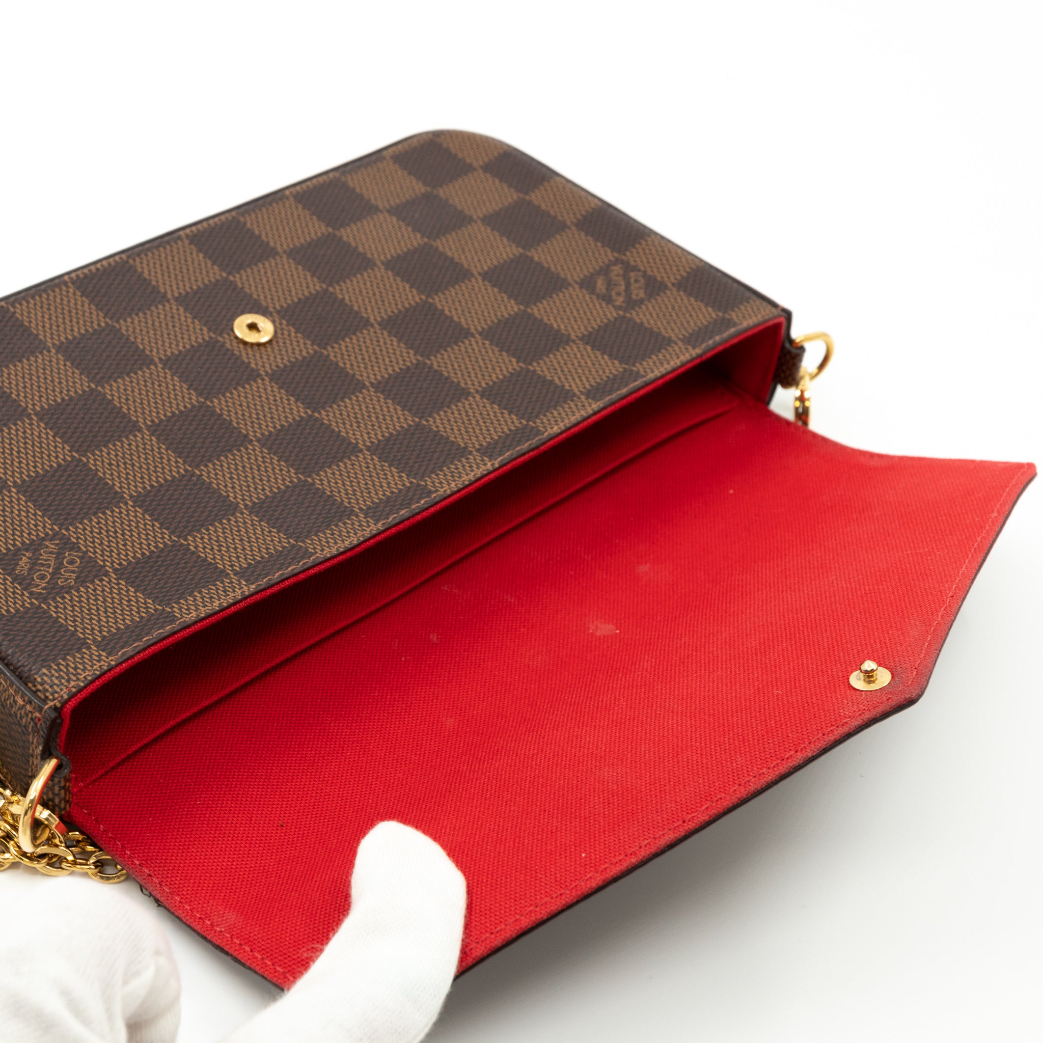 Louis vuitton pochette felicie damier ebene red discount lining