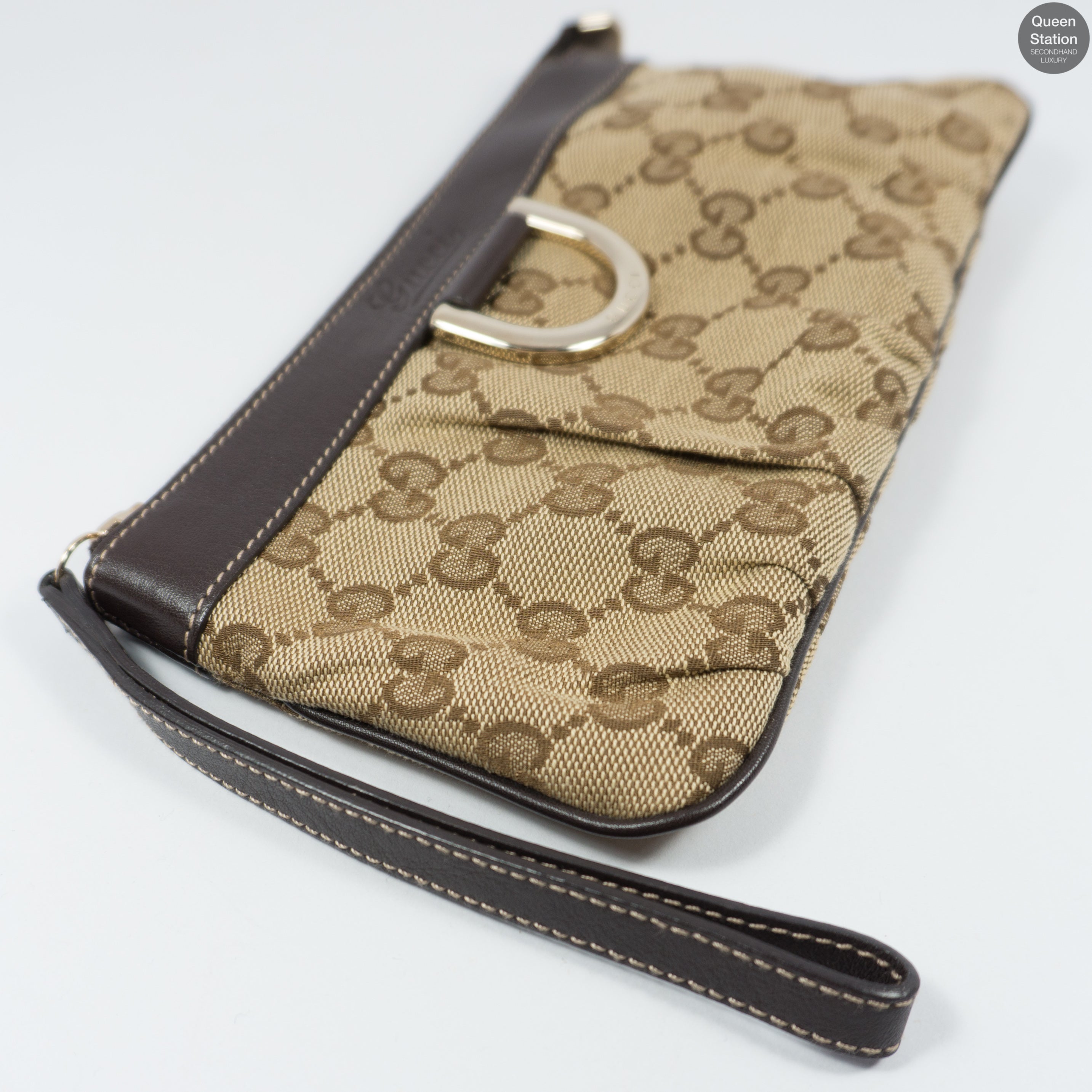 GG Canvas D-Ring Wristlet Pochette