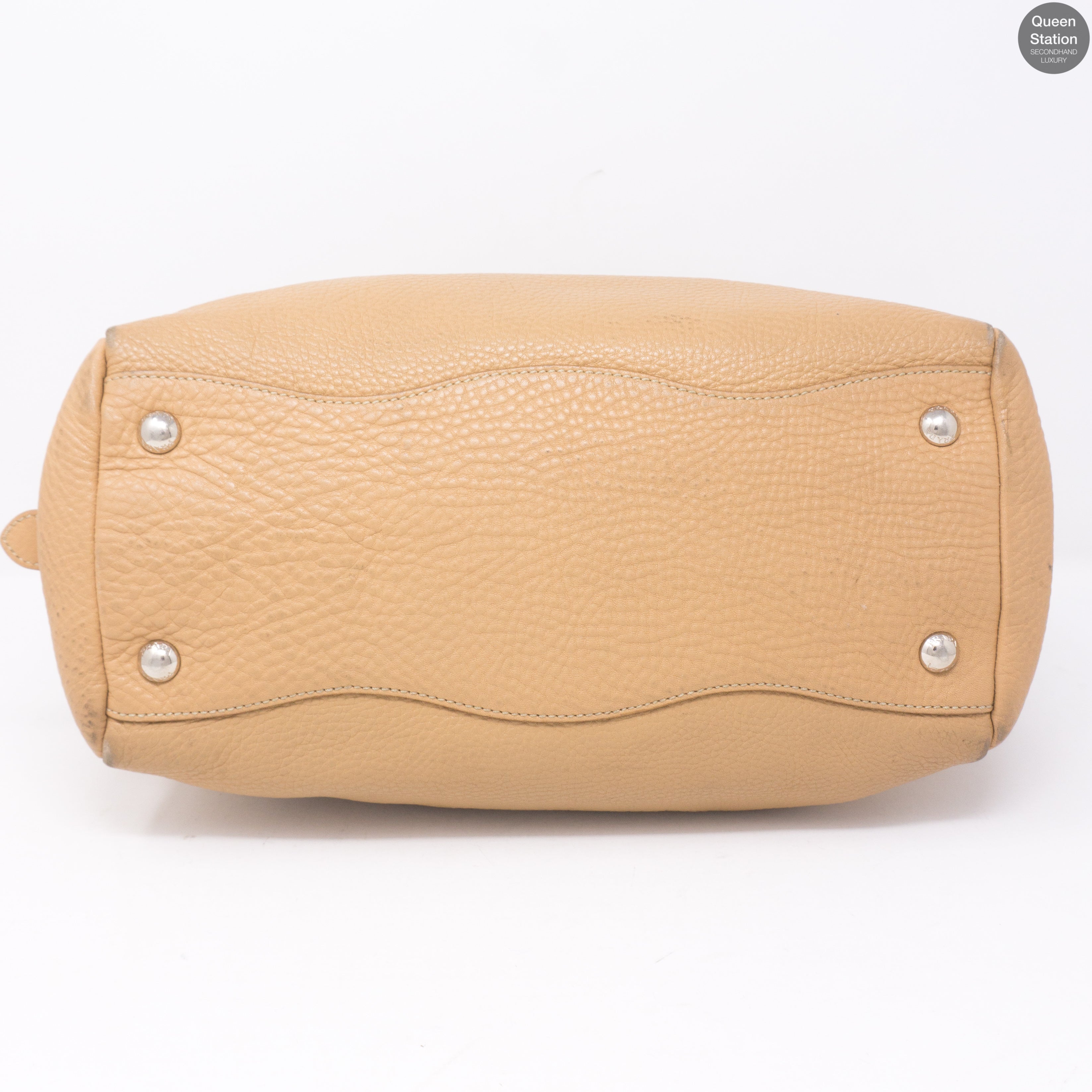 Soft Beige Leather Boston Bag
