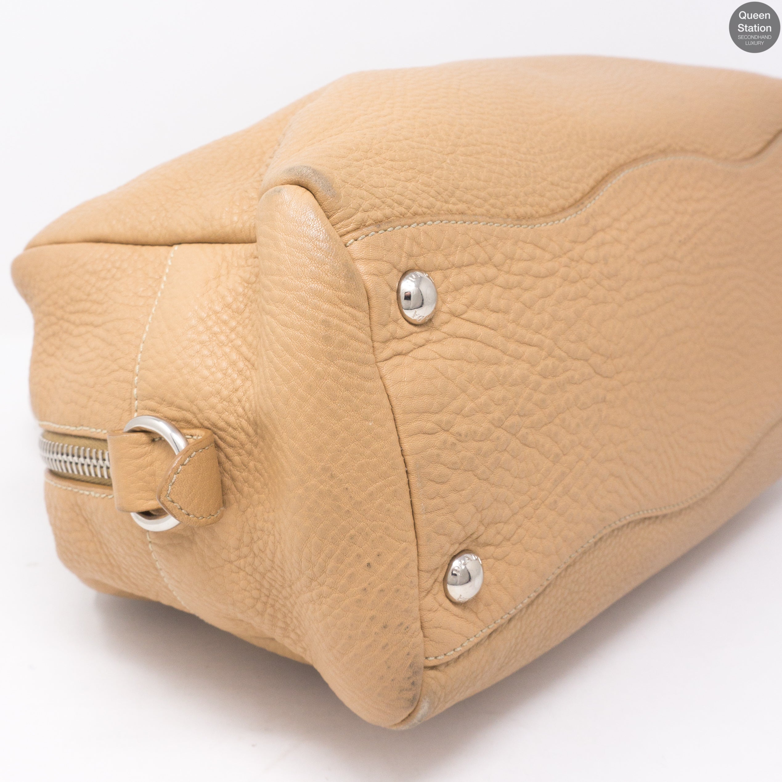 Soft Beige Leather Boston Bag