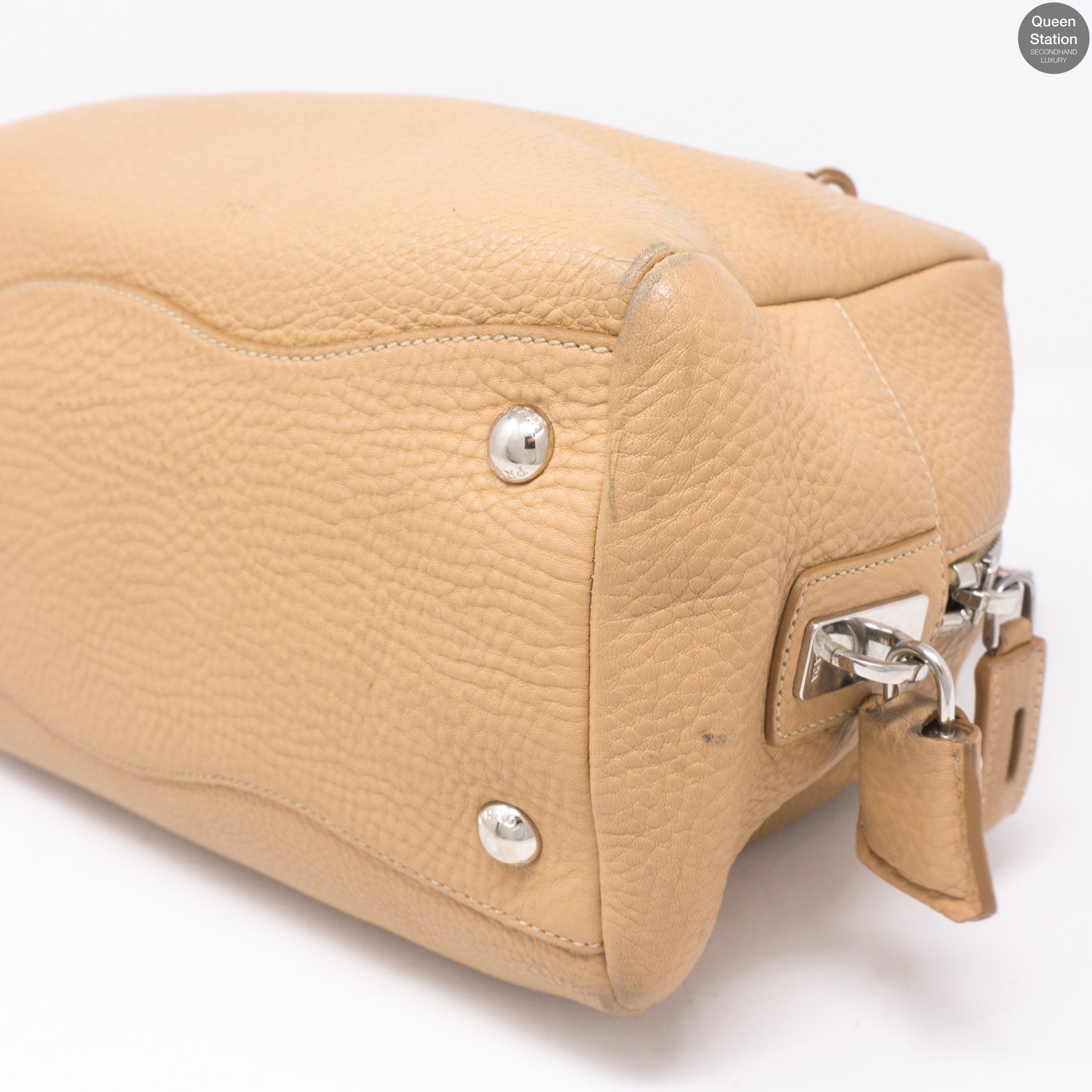 Soft Beige Leather Boston Bag