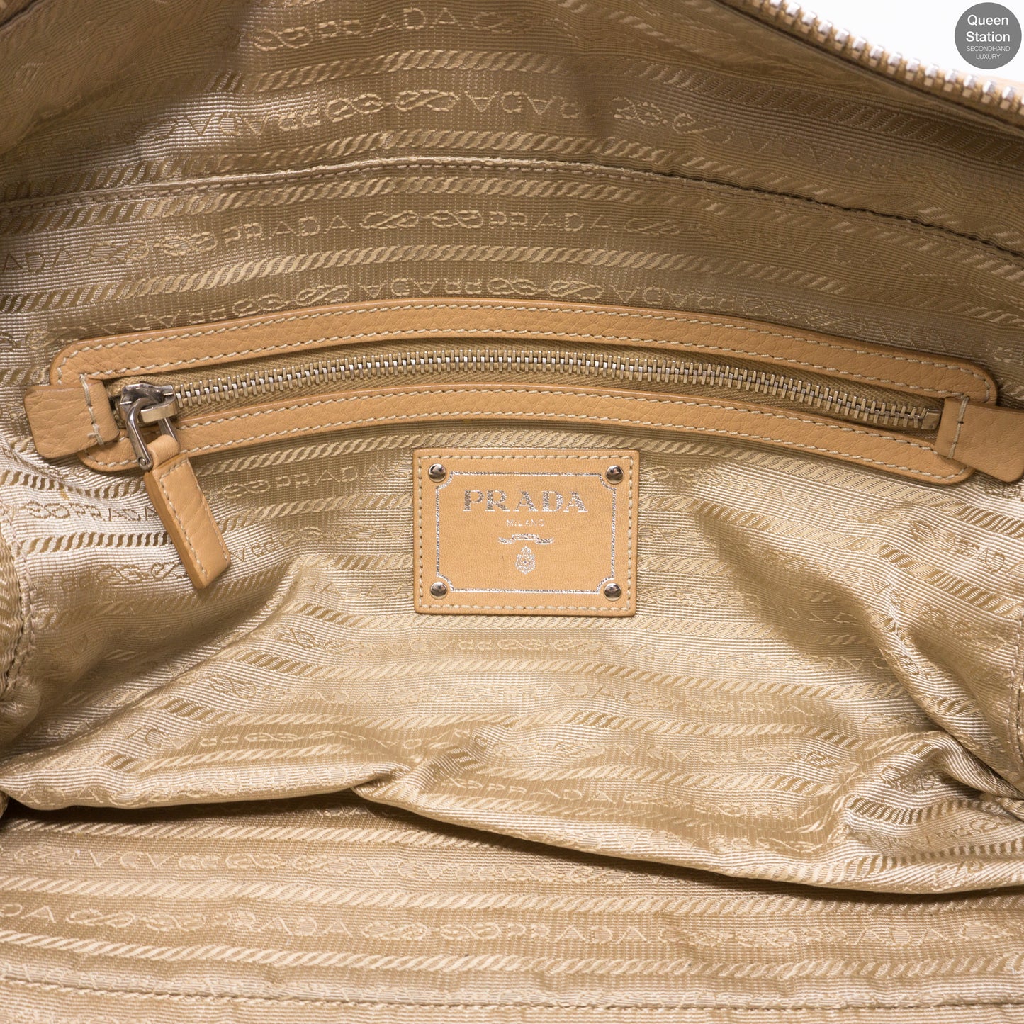Soft Beige Leather Boston Bag
