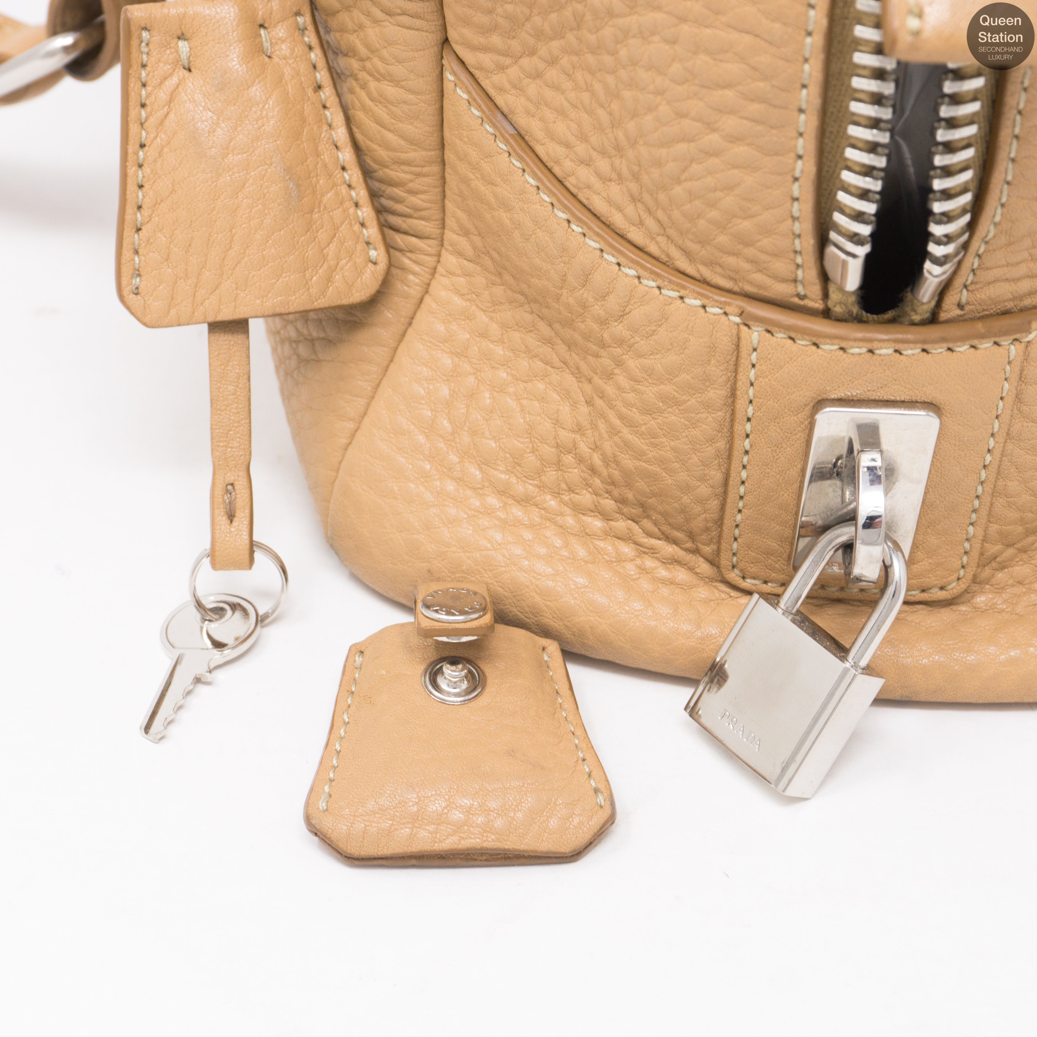 Soft Beige Leather Boston Bag