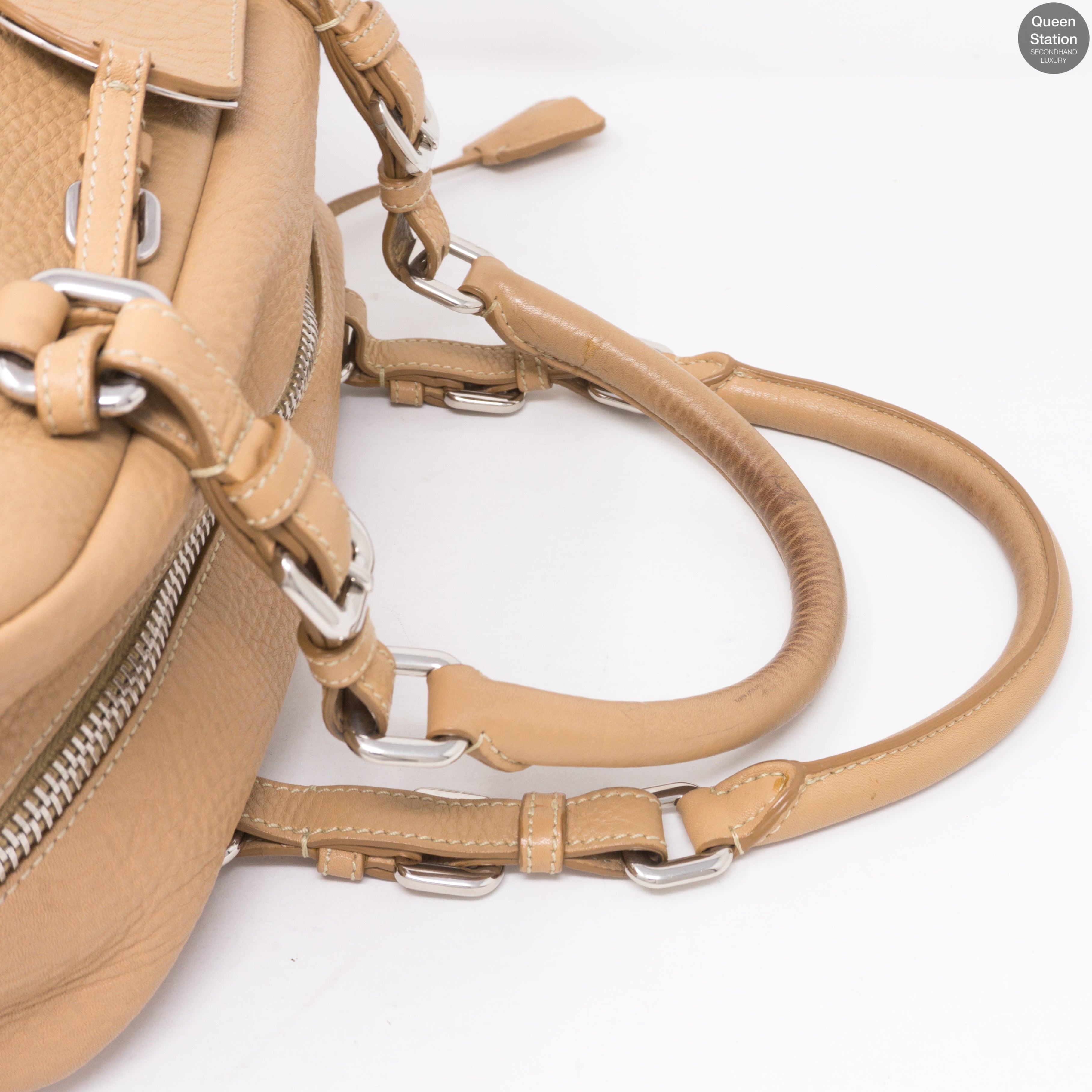 Soft Beige Leather Boston Bag