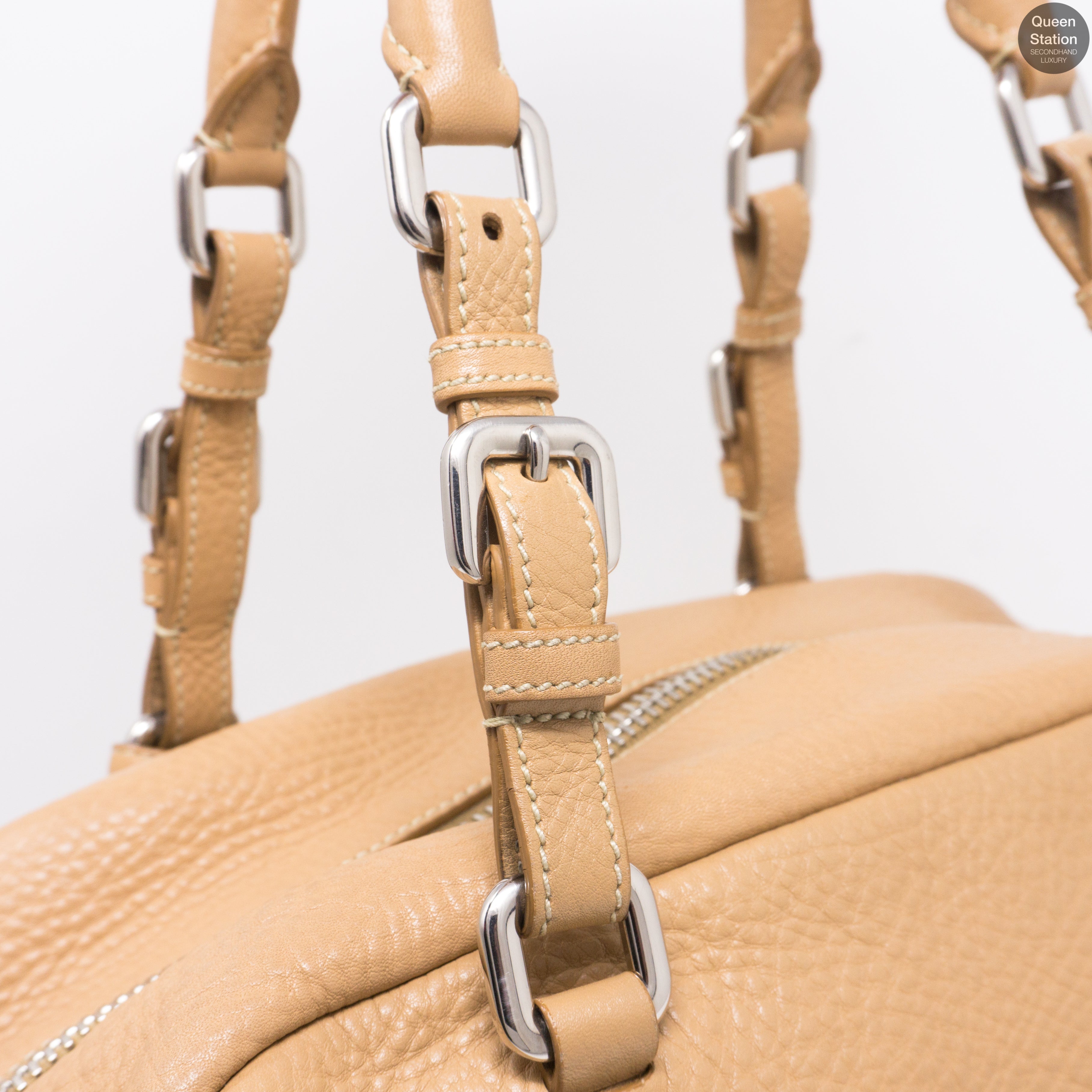 Soft Beige Leather Boston Bag