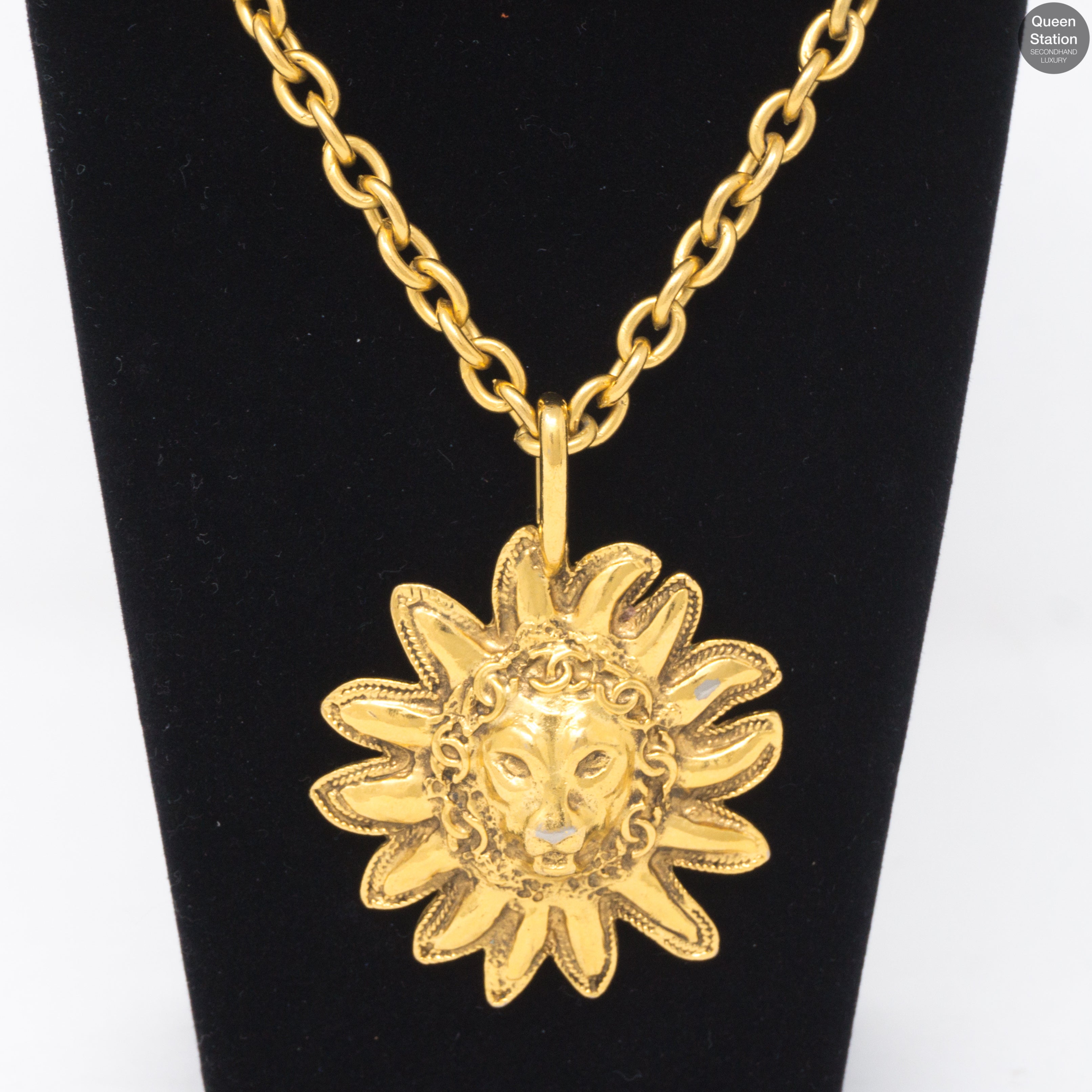 Gold Lion Sun Pendant Necklace