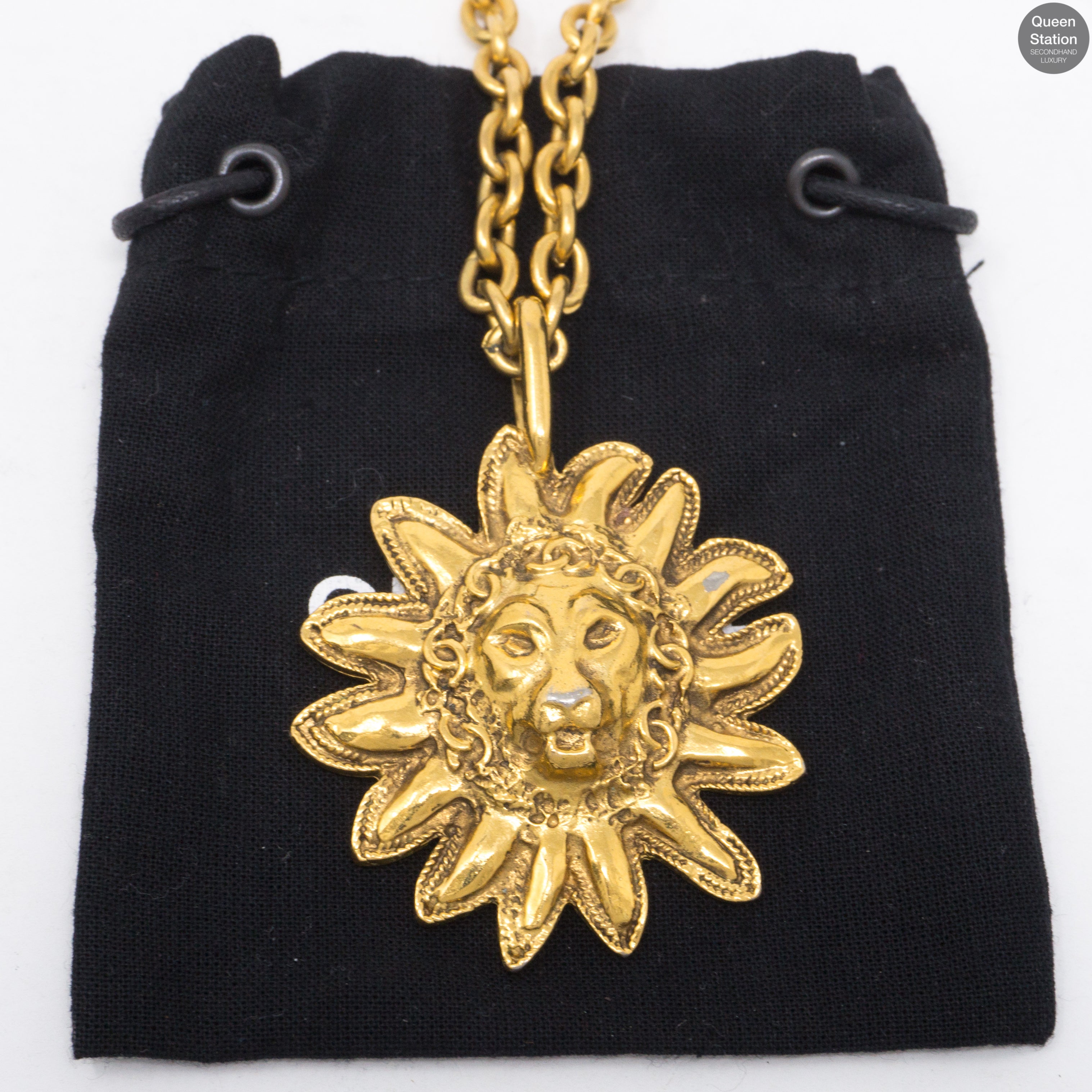 Gold Lion Sun Pendant Necklace