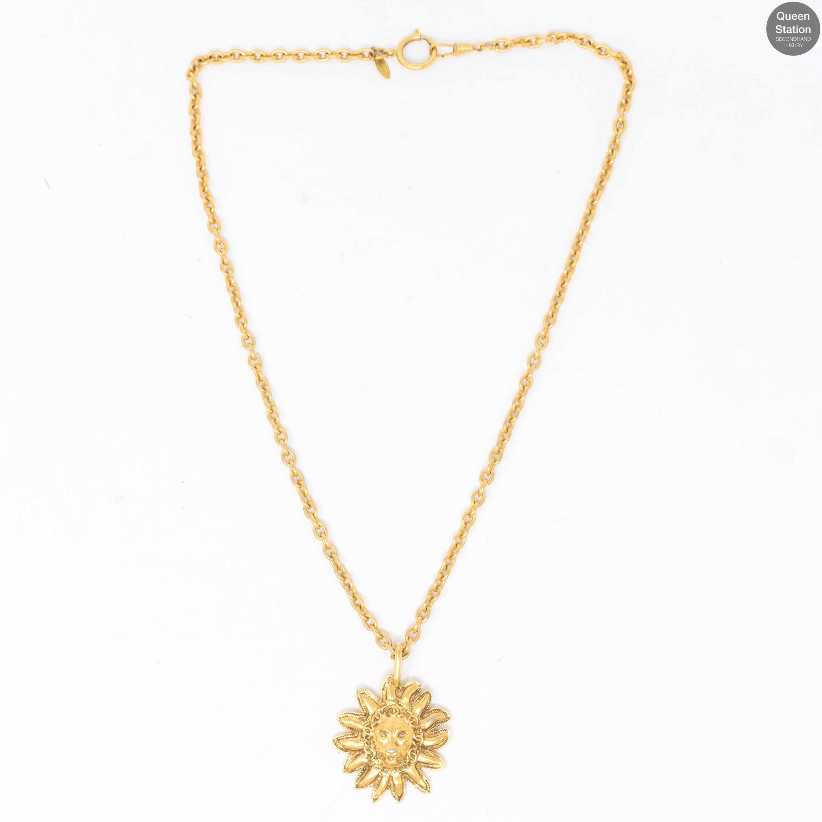 Gold Lion Sun Pendant Necklace