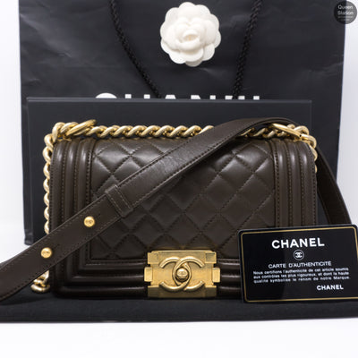 Boy Small Brown Lambskin Leather GHW