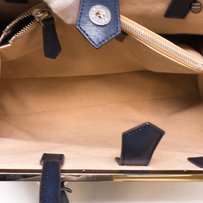 2Jours Medium Navy Leather Tote