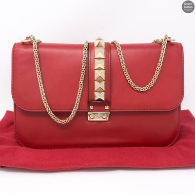 Large Glam Lock Rockstud Flap Red Vitello