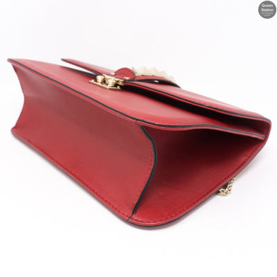 Large Glam Lock Rockstud Flap Red Vitello