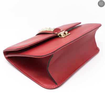 Large Glam Lock Rockstud Flap Red Vitello
