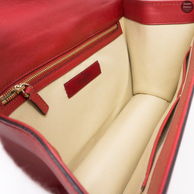 Large Glam Lock Rockstud Flap Red Vitello
