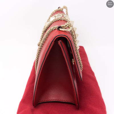 Large Glam Lock Rockstud Flap Red Vitello
