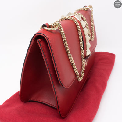 Large Glam Lock Rockstud Flap Red Vitello