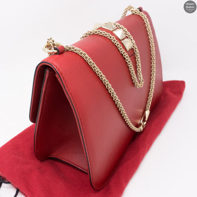 Large Glam Lock Rockstud Flap Red Vitello
