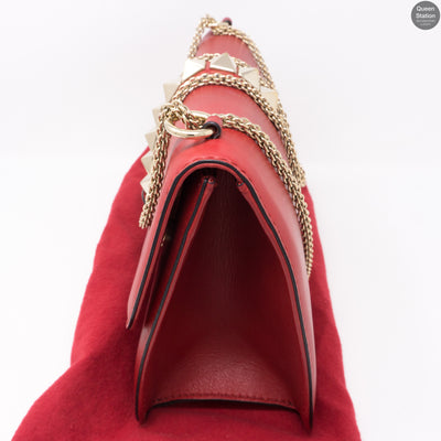 Large Glam Lock Rockstud Flap Red Vitello