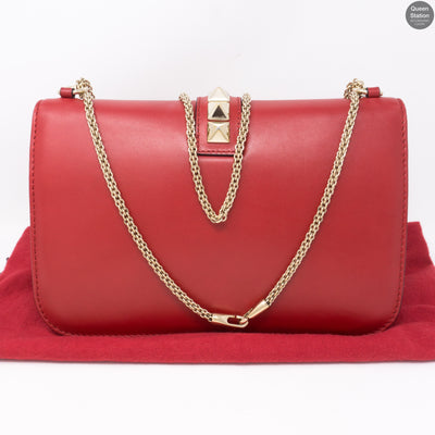 Large Glam Lock Rockstud Flap Red Vitello